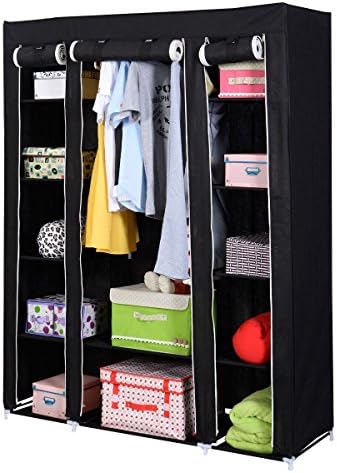 53" Portable Closet Wardrobe Clothes Rack Storage Organizer With Shelf Black New