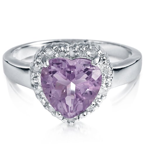 FOJO’s Diamonds in Silver Genuine Amethyst Heart Ring (.10 ct. tw.) 