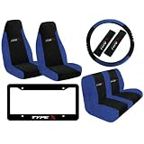 8 Piece Type X Auto Interior Racing Set - Universal Fit Mesh Fabric High Back Bucket... 