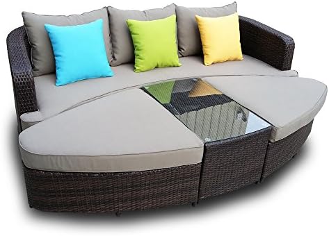 Naples Deep Seating 4 piece Modular Sofa Set in Black Wicker with Light Grey Cushions