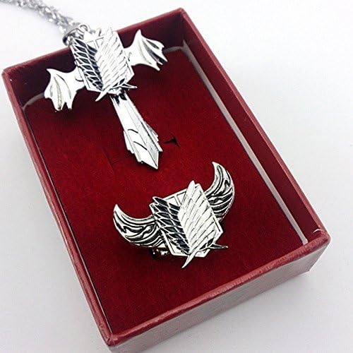 2pcs/Set Anime Attack on titan Anime Eren Recon Corps Design Pendant Necklace Ring Cosplay New