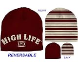 Miller High Life Beer Alcohol Beanie - Reversible Dark Red Stripe Logo Skull Cap Hat