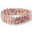 Triple Strand Silver Bead Elastic Cultured Pearl Bracelet, Pink Triple Strand Silver Bead Elastic Cultured Pearl Bracelet, Pink