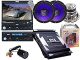 Pyle Hot DVD/Ampllifier/Subwoofer/Camera/Installation Package for Car/Truck/SUV -- PLTS76U 7" Motorized Touch Screen TFT/LCD Monitor With DVD/CD/MP3/AM/FM Player + PLA2200 2-Channel 1400w Bridgeable Mosfet Amplifier + Pair of PL1290BL 12-Inch 1200W DVC Subwoofer + PLCM22IR Flush Mount Rear View Camera with 0 Lux Night Vision + PLAM14 20 Ft. 8 Gauge 1000w Amplifier Hookup For Battery Head Unit and Speakers Installation Kit.
