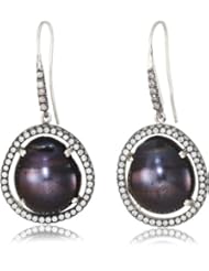 Jordan Alexander "Slice" Silver and Exterior Navy Pearl Slice and Two Row Diamond Earrings