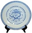 Traditional Dragon Blue and White Rice Grain Patterned Porcelain Plates - 9"D