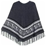 NEW ARRIVAL PERUVIAN ALPACA WOOL PONCHO CREWNECK DARK GRAY DESIGN LLAMA 28" ONE SIZE WARM AND SOFT