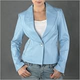 Women's Blue One Button Leather Blazer