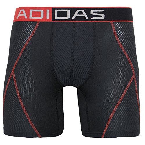 adidas Men's Climacool Mesh Boxer Brief Underwear, Black/Bright Red, Small