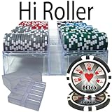 200 Ct Hi Roller 14 Gram Poker Chip Set in Acrylic Chip Tray With Lid