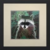 Susho, King Silk Art Handmade Silk Embroidery - Portrait of a Raccoon - White Mat Framed Medium Size 34051WF