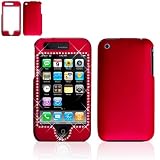 Apple Iphone 3G Red Rubber Feel with White Diamond Protective Case