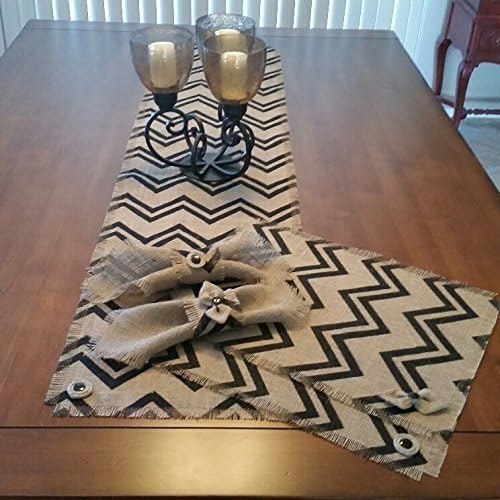 Burlap Chevron Design Placemats, Napkins & Napkin Rings with Button or Bow-tie Accent (Set of 4, 6 or 8)