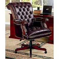 Coaster Traditional Executive Leather Office Chair, Nail head Trim Tufted Back