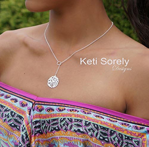 Personalized Monogrammed Initials Charm with Lariat Necklace - Handmade in Sterling Silver, 10K, 14K or 18K Solid Gold - Order Any Initials