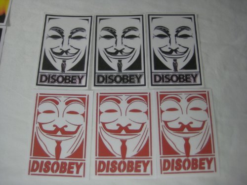 masks guy fawkes Discount Anonymous DISOBEY decal sticker lot x 6 Guy Fawkes V mask