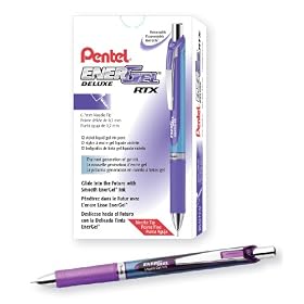 Pentel EnerGel Deluxe RTX Retractable Liquid Gel Pen, Medium Line, Needle Tip, Violet Ink, Box of 12 (BLN77-V)