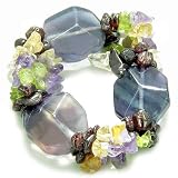 Amulet Large Faceted Fluorite Crystals with Garnet, Peridot, Citrine Amethyst Chips Aura Protection Powers Gemstone Bracelet
