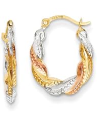 MadiK® 14K Tri Color Gold Hollow Twisted Scalloped Hinged Hoop Earrings