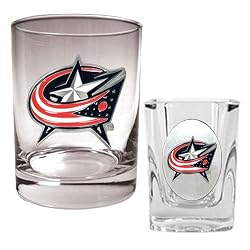 Columbus Blue Jackets NHL Rocks Glass & Square Shot Glass Set - Primary Logo by Great American Products