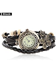 AplusElek Stylish PU Leather Quartz Analog Wrist Bracelet Bangle Watch Wristwatch for Women Ladies - Black