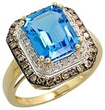 14k Gold Large Stone Ring, w/ 0.55 Carat Brilliant Cut Diamonds & 3.45 Carats 10x8mm Emerald Cut Blue Topaz Stone, 5/8 (16mm) wide