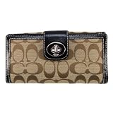 Coach 43613 Turnlock Signature Checkbook Wallet, Khaki and Black