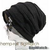ヘンプロールBIGWATCH　ブラック/グレージュ　ＨＭ-02　【大きいサイズ】【帽子】【ニットキャップ】【ニット帽】【ヘンプMIX】【BIGWATCH正規品】