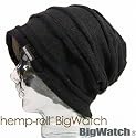ヘンプロールBIGWATCH ブラック/グレージュ【大きいサイズ】【帽子】【ニットキャップ】【ニット帽】
