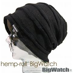 ヘンプロールBIGWATCH ブラック/グレージュ HM-02 【大きいサイズ】【帽子】【ニットキャップ】【ニット帽】【ヘンプMIX】【BIGWATCH正規品】