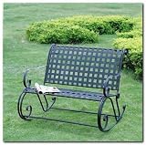 Iron Scroll Outdoor Double Patio Rocker Garden Bench :Grey
