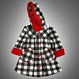 Bonnie Jean Baby/Infant 12M-24M BLACK WHITE RED BUFFALO PLAID HOODED FLEECE Outerwear Dress-Coat/Jacket-24M BNJ-0424B-B10424