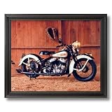 Vintage B/W Flathead Harley Davidson Motorcycle Wall Picture Black Framed Art Print