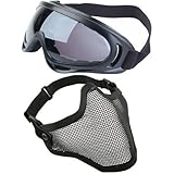 TOOGOO(R) 2 in 1 Protection Steel Mesh Face Mask with X400 UV Safety Goggles Airsoft Paintball, Black