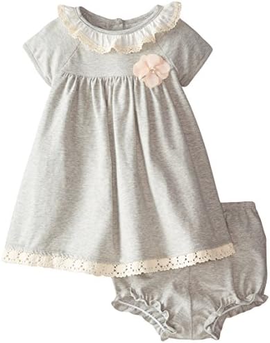 Pippa & Julie Baby Girls' Heathered and Lace Dress, Grey, 18 Months