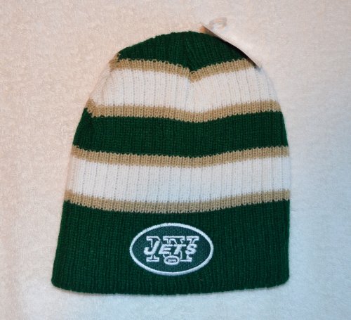 New York Jets Striped Bunker Skull Cap - NFL Cuffless Beanie Knit Hat