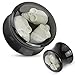 Body Accentz Plugs Black Acrylic Saddle Plug with Triple Skull Enclosure Inlay 00g Ho2332