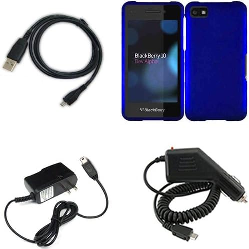 iFase Brand Blackberry Laguna Z10 Combo Rubber Dark Blue Protective Case Faceplate Cover + Home Wall Charger + Rapid Car Charger + USB Data Charge Sync Cable for Blackberry Laguna Z10