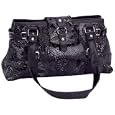 Stylish Black Genuine Leather Handbag with Snakeskin Embossing