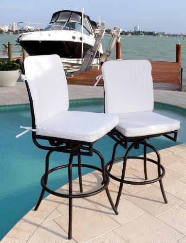 Counter Stool Cushions Comfort Care Cast Aluminum Counter Swivel Outdoor Barstools 27". Box of 2 Stools, includes Sunbrella Cushions. UPC 814495011638