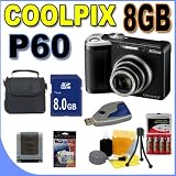 cheap Nikon Coolpix P60 8.1MP 5x Optical Zoom Digital Camera 25593 Black 8GB SDHC Memory Card BigVALUEInc Accessory Saver Bundle + MORE