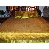 7p Lime Green Floral Sari India Bedding Bedspread Duvet King/ Queen