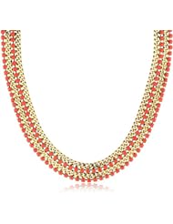 Yochi Coral Braided Stone and Chain Necklace, 17"