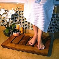 Teak Floor/Shower Mat - E Design (Teak Honey Brown Oiled Shine) (1H x 23.7W x 17.75D)