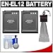 (2) Power2000 EN-EL12 Rechargeable Batteries with Spudz + Cleaning Kit for Nikon Coolpix AW100, P300, P310, S1200pj, S6100, S6200, S6300, S8200, S9100 & S9300 Digital Camera
