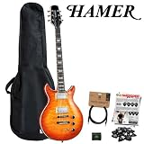 Hamer SATQ-HB Quilt Honey Burst Electric Guitar with GO-DPS Planet Waves Shredder Pick Pack PW-SHRED,PW-CT-12 Tuner, PW-CGT-10 Cable Gig Bag