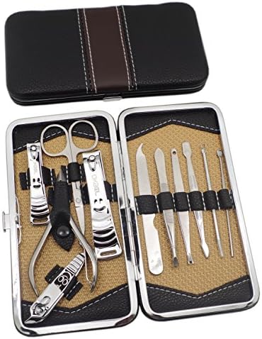 Okbool 11pcs Black Bag Stainless Steel Manicure Pedicure Set ,Travel &amp; Grooming Set, Personal Care Tools, Nail Scissors Nail Clippers Kit with Leather Case