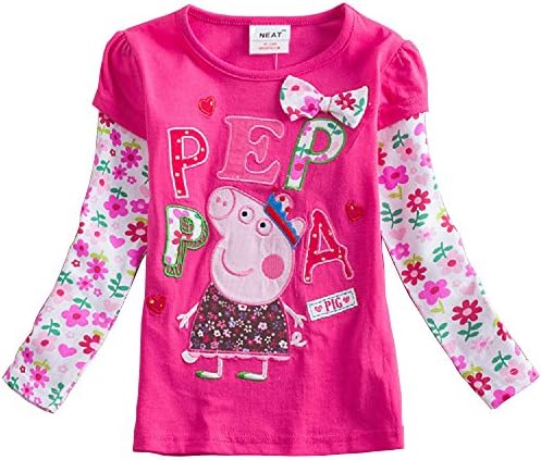 Pure Cotton Long Sleeve Girls Bow Flower Pig Peppa T-shirt Pink
