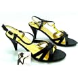 Platino Womens Salsa Black & Gold Medium Heel Strappy Court Shoes'