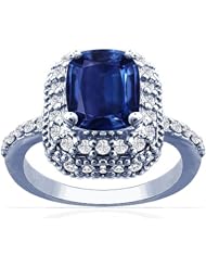 18K White Gold Cushion Cut Blue Sapphire Ring With Sidestones (GIA Certificate)
